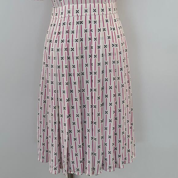 Prada Short-Sleeve Pleated Dress Knee-Length White Pink Striped Print 40 (US 4) - Picture 10 of 16